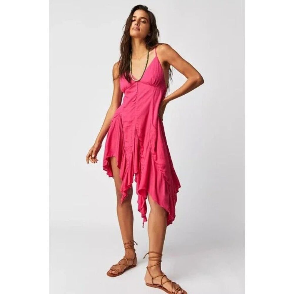 Free People Tumi Tunic Asymmetrical Flowy Dress Pink Size Medium Nwot